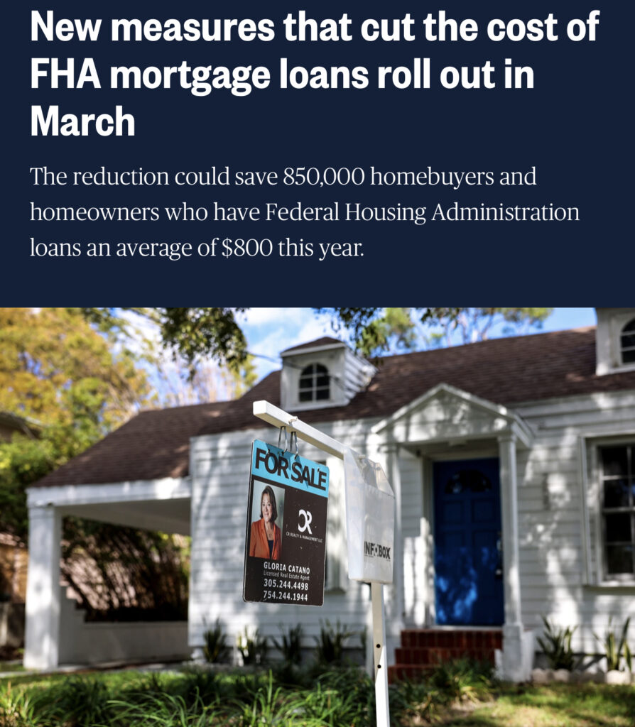 HUD recently announced cuts to PMI premiums on FHA loans set to launch in March. 